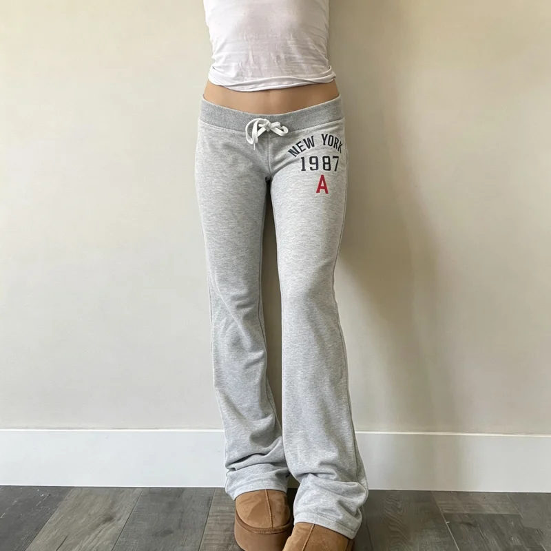 New Y2K Low Waist Drawstring Color Block Print Long Pants American Hot Girl Trendy Versatile Casual Trousers