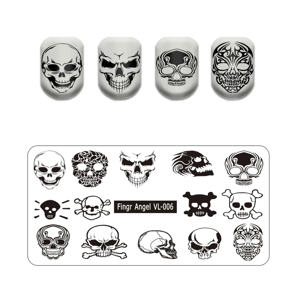 Finger Angle Classical Stamp Templates Cartoon Nail Stamping Plates Lace Flower Leaves Plants Skull Printing Stencils Molds