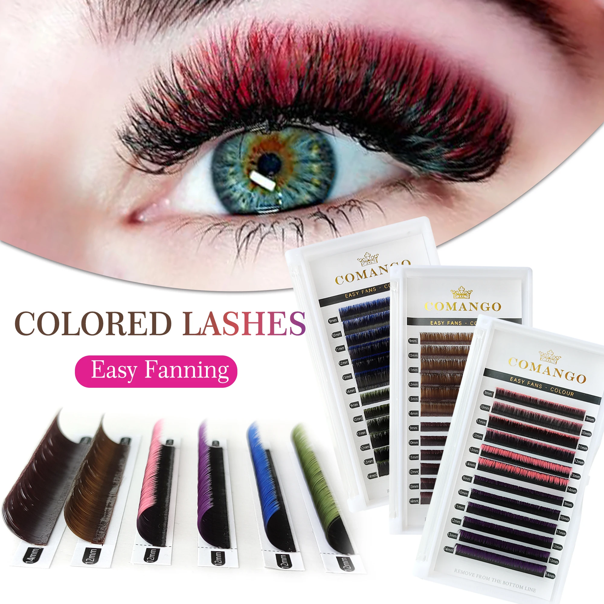 CoMango Ombre Coloured Easy Fan Lashes Extensions Pink Purple Chocolate Brown Blue Green maquillaje pestañas Makeup Blooming