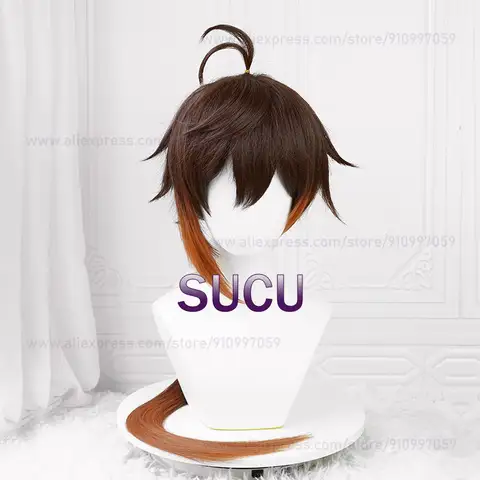 Game Genshin Impact Zhongli Cosplay Peruk 90cm Lång Anime Peruker Halloween COS Hår Värmebeständigt Syntetiskt Hår 10 best sales Genshin Impact-cosplay - №8