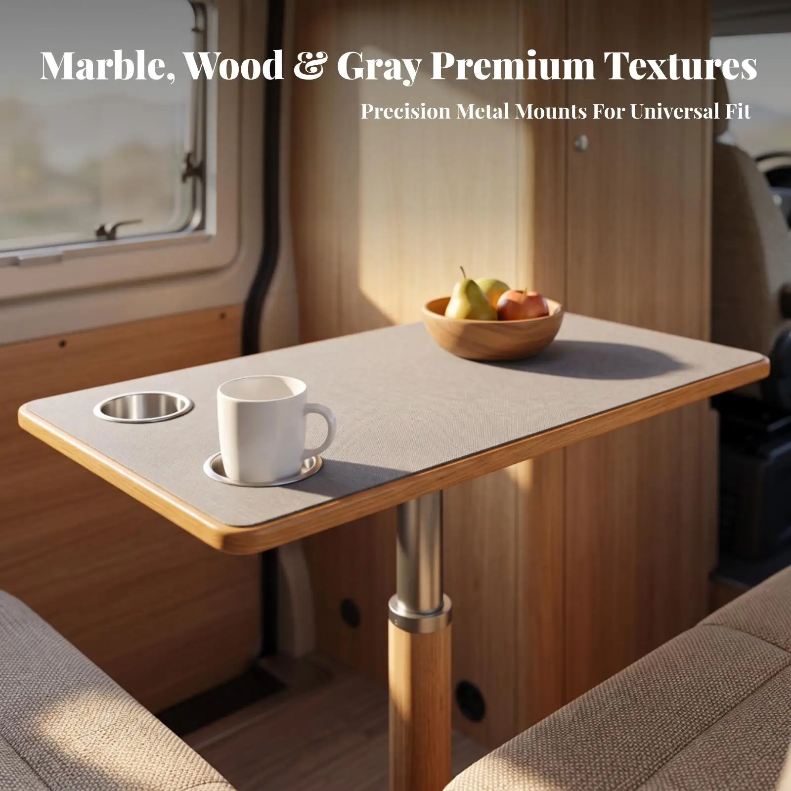Tabletop with Cup Holders Compact Wooden Table Board TV Tray with Cup Holder Slim Stable for Campers, RV Interior