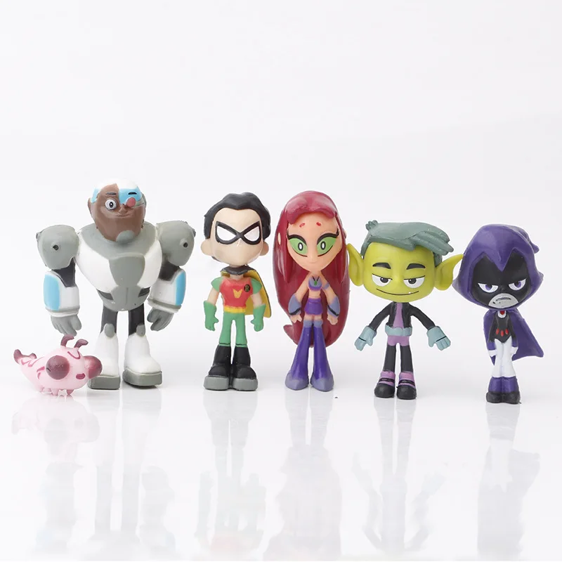 Set de 5 Figuras de Anime Titans Go, Cyborg, Raven y Robin, Decoración de Escritorio, Colección Infantil, Juguete de Moda, Regalo para Niños