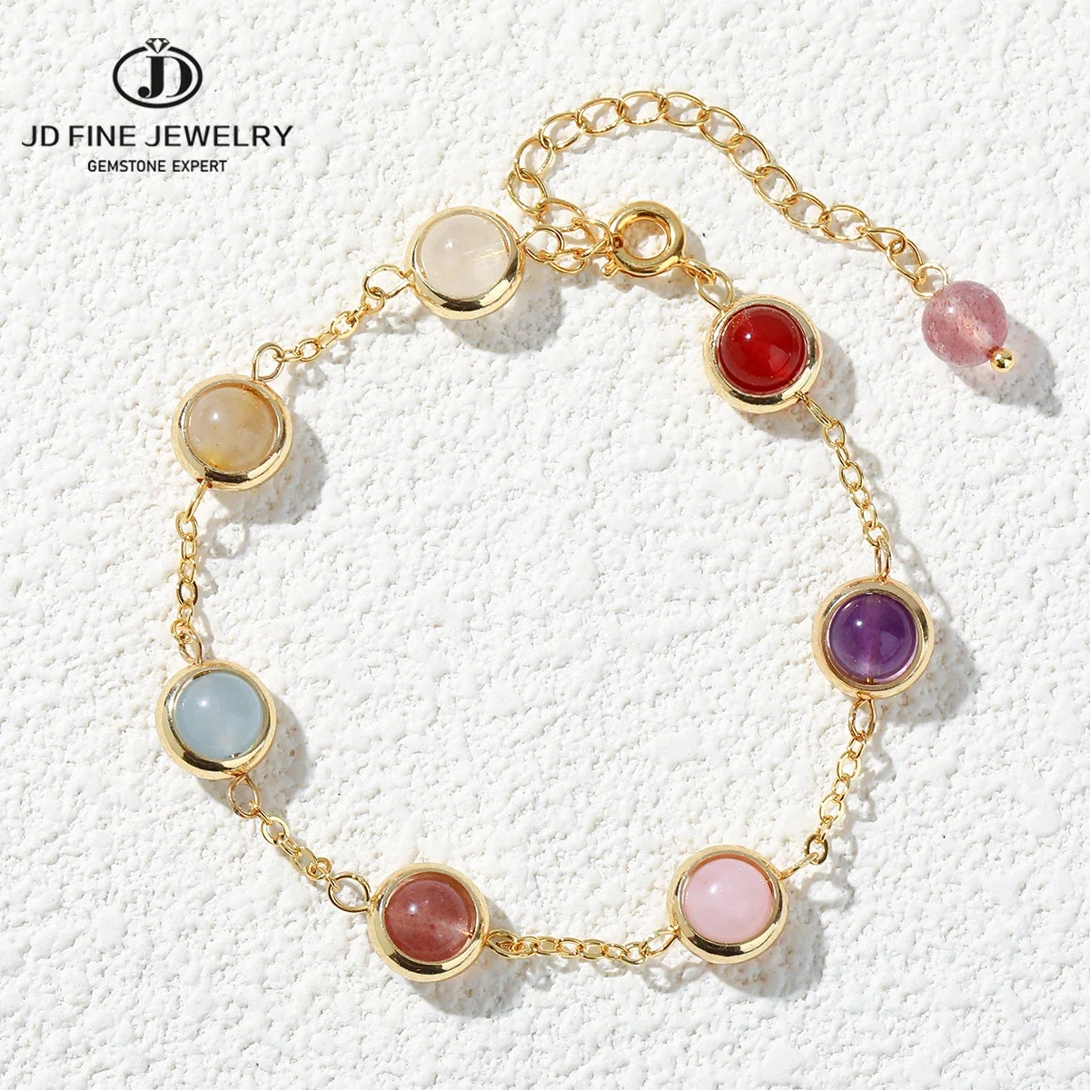 JD-pulseras de cadena con cuentas de la suerte para mujer, piedra Natural, cristal colorido, joyería curativa de acero inoxidable ajustable Simple a la moda
