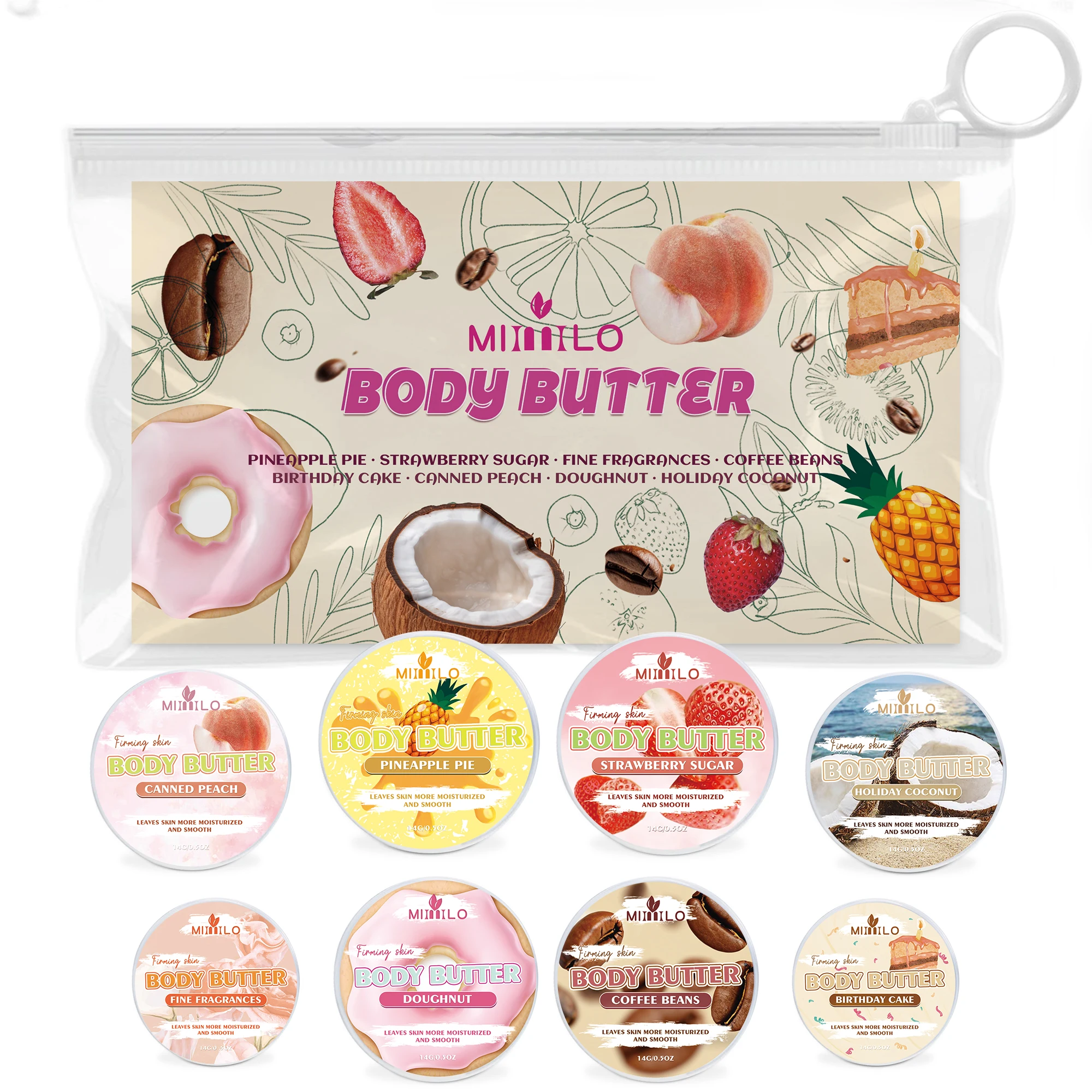 Kit de viaje con esmalte corporal 8 en 1, pastel, Donut, aromas dulces, 24 horas, hidrata la mantequilla corporal, no grasa, se siente bien en cualquier lugar
