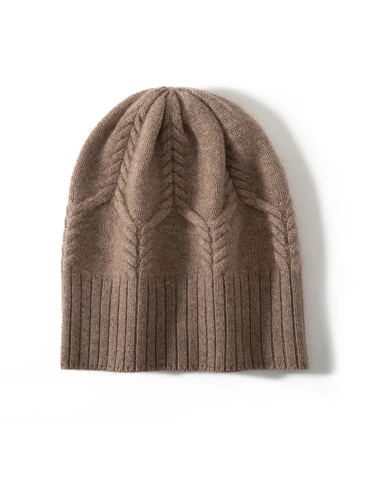 Nowy kapelusz damski 100% kaszmirowe dzianinowe nakrycia głowy Ciepłe czapki Beanie Winter Lady Fashion Solid Color Thicken Cap Female Jacquard Cap — zdjęcie 2