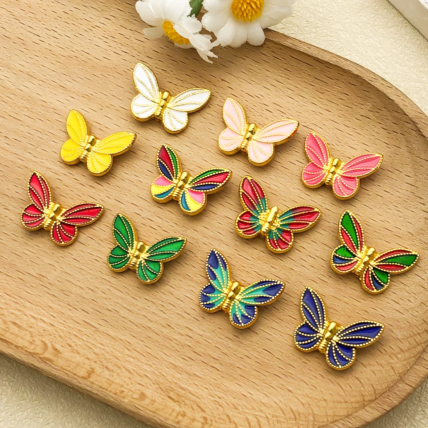 Mix 5/11pcs Drip Oil Bright Golden Butterfly Series Set with Interval Beads, DIY Bracelet, Necklace Jewelry Making Accessories image 2