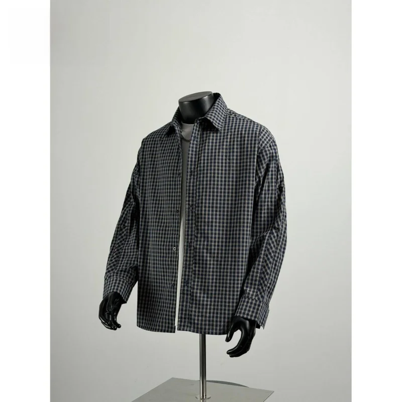 

Spring 2026 Men's Plaid Long Sleeve Loose Fit Casual Shirt Classic Collar Trendy Outerwear Versatile Autumn Cotton Blend Shirt