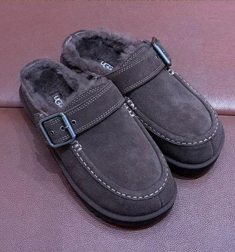 Neue Damen-Schlappen aus Rindsleder und Wolle, Schneestiefel mit Zehenkappe, erhöhte Sohle, warm, stoßdämpfend, dicke Sohle, lässig, für Paare – Detail 15
