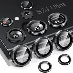 For Samsung S24 S23 S22 Ultra Plus FE Case Curved Clear Tempered Glass Back Camera Cover Lens Ring Funda