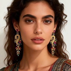 Vintage Crystal Long Drop Earrings Fashion Multicolored Hanging Bride Rhinestone Earring For Women Party Wedding Jewelry