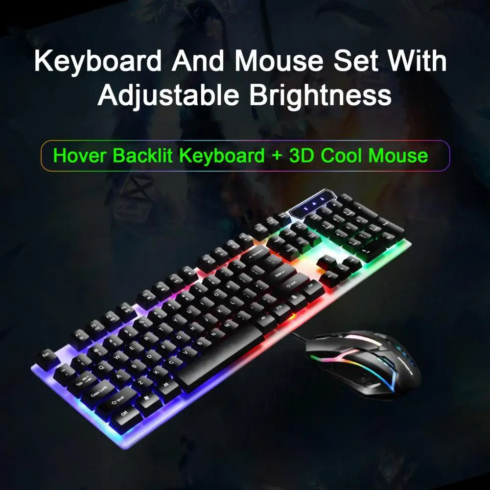 Gaming Keyboard Mouse Set Ergonomic Suspended Mechanical Keyboard Mouse Set with Colorful Backlight 2400dpi Gaming for Computer