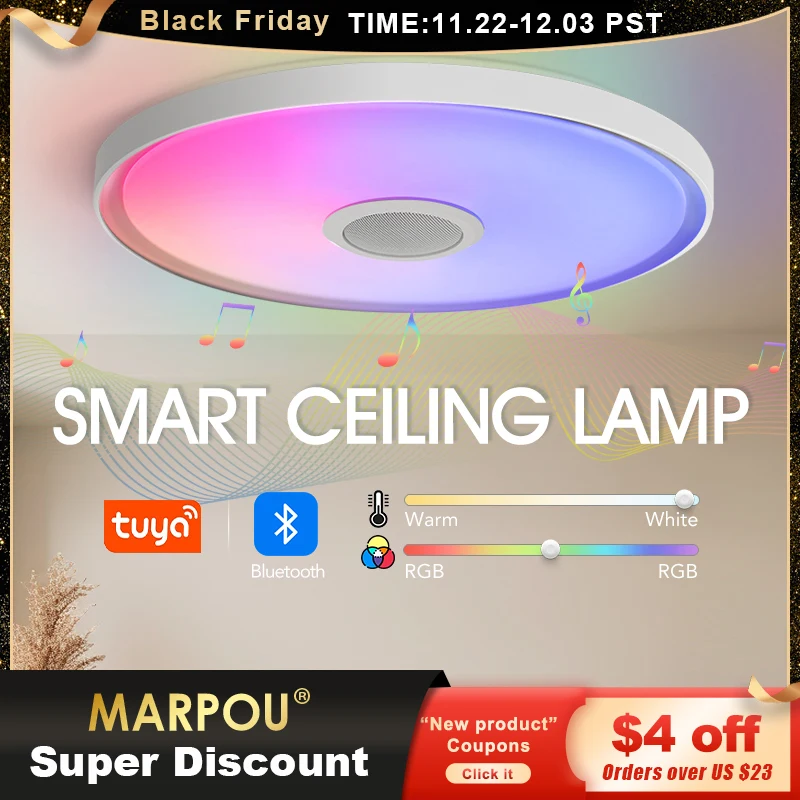 MARPOU Smart Ceiling Lights 18inch TUYA RGB Dimming Modern Music Light With Remote Control AC220V For Bedroom Living room