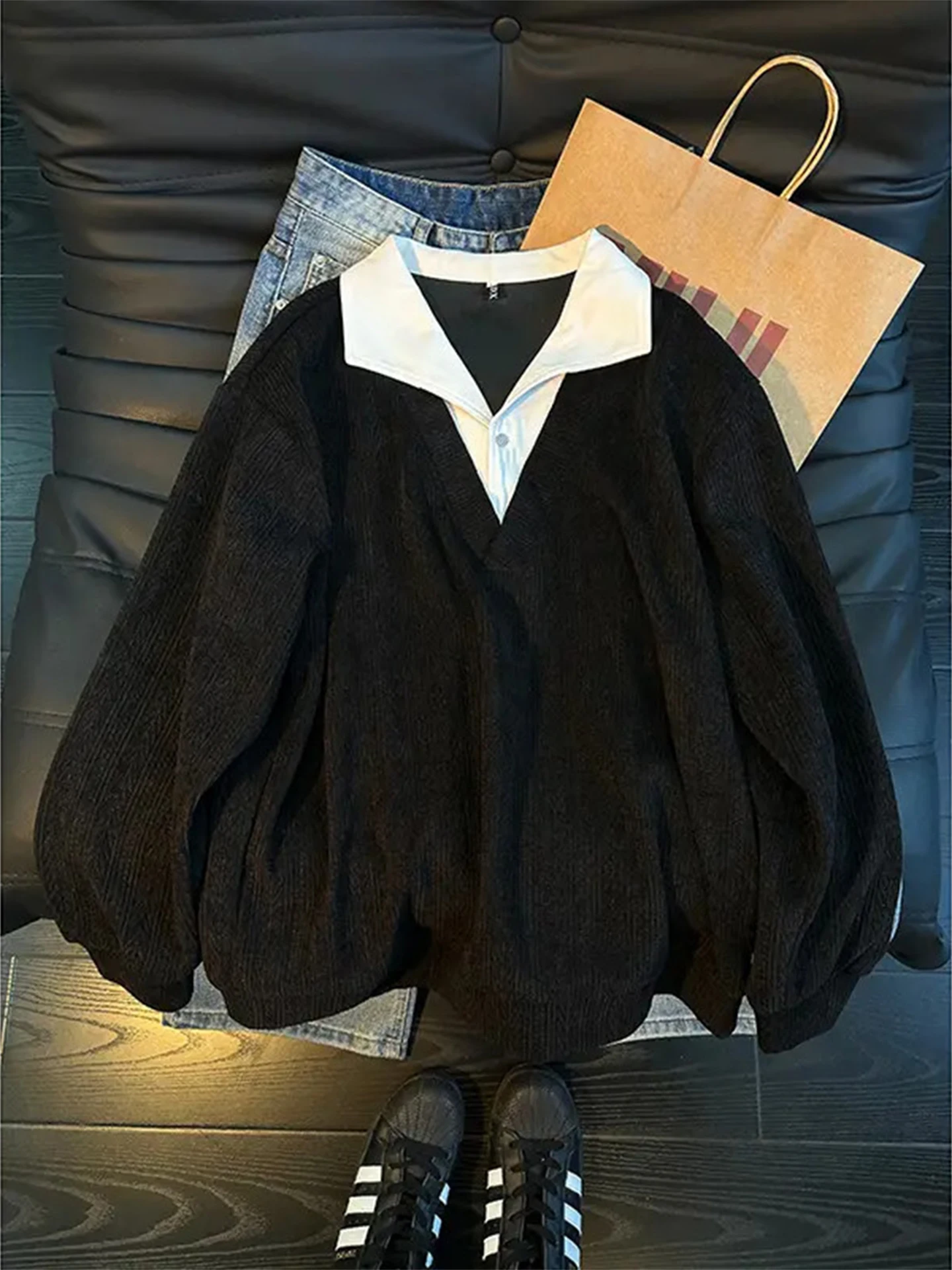 

Мужская толстовка в американском ретро-стиле, весна-осень 2026, новая коллекция, премиум-класс, многослойная, с длинным рукавом, повседневная