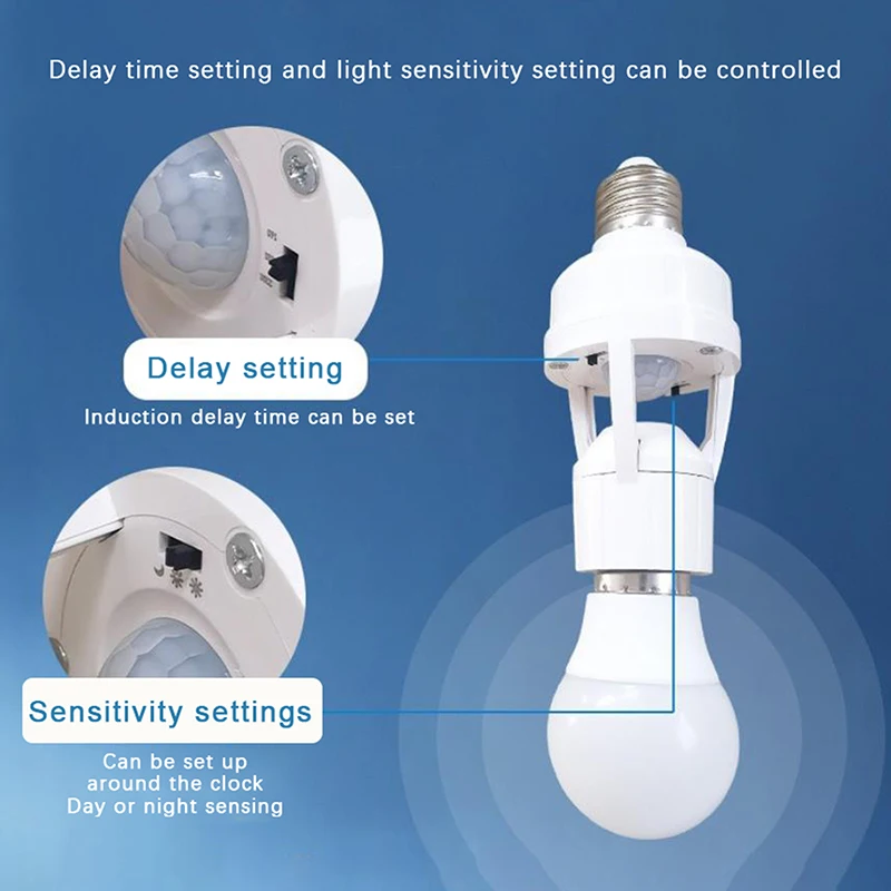 E27 Human Body Sensing Lamp Head Socket LED 100-240V E27 Lamp Base Intelligent Light Bulb Switch