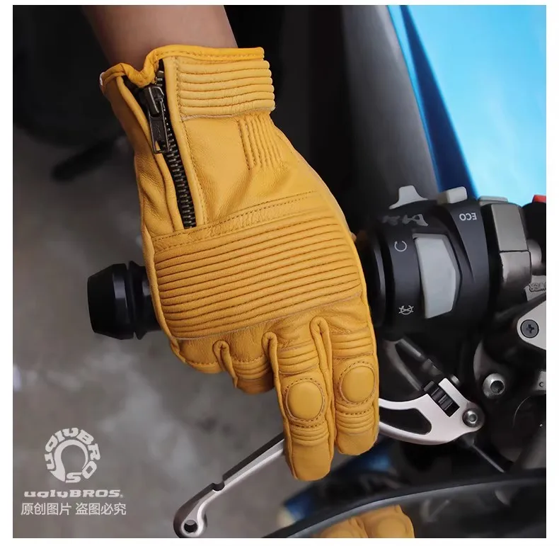 

Uglybros Vintage Real Leather Motorcycle Gloves Full Finger Motorbike Racing Riding Glove Touch Screen Retro Gloves All Size