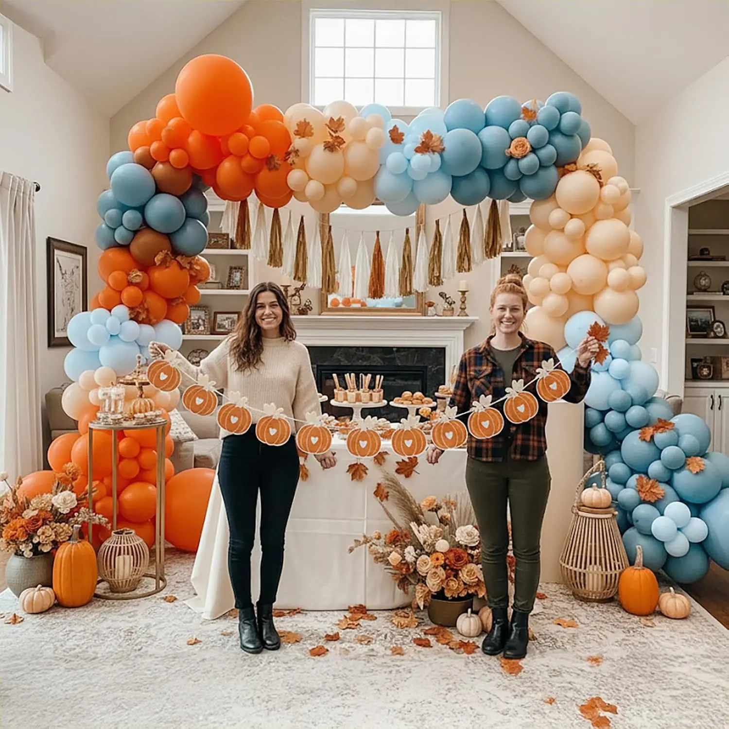 117 قطعة بالونات أزرق مغبر برتقالي عارية بيج طقم قوس جارلاند لخريف تحت عنوان استحمام الطفل الزفاف الجنس تكشف زينة الحفلات #6