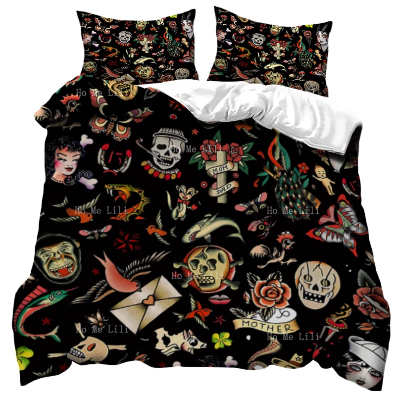 Imagem -04 - Duvet Bedding Conjunto Old School Tattoo Skull Designs São um Motivo Popular na Tatuagem Americana Tradicional