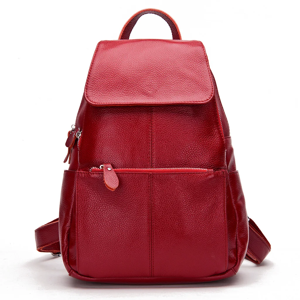 Zency 2025 New Red Genuine Leather Women Backpack High Quality Large Capacity Travel Knapsack Shoulder For Ladies New Year Gifts