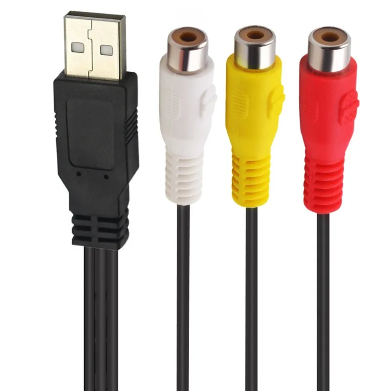 1.5Meters USB AM 2.0 AO 3RCA Female Lotus Hole Audio Video AV Composite Adapter Cable for TV/PC