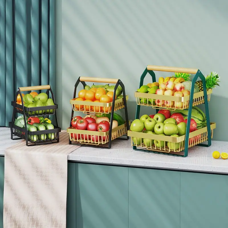 Fruit and vegetable basket Kitchen second floor shelf storage basket Fruit and vegetable portable shelf