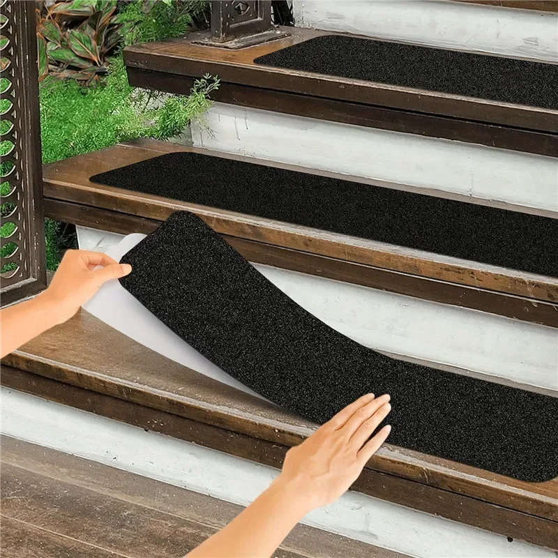 15x61cm 10pcs Soft Stair Stepping Mat Self-adhesive Non-slip Water Absorption Stair Carpet Mat Protector Rug