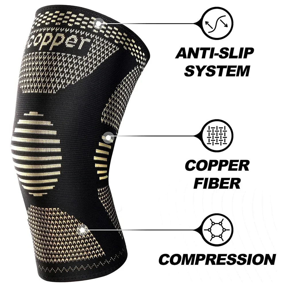 1Pcs Compression Copper Knee Brace for Knee Pain Knee Sleeve for Gym,Meniscus Tear,ACL,Arthritis,Joint Pain Relief,Working out