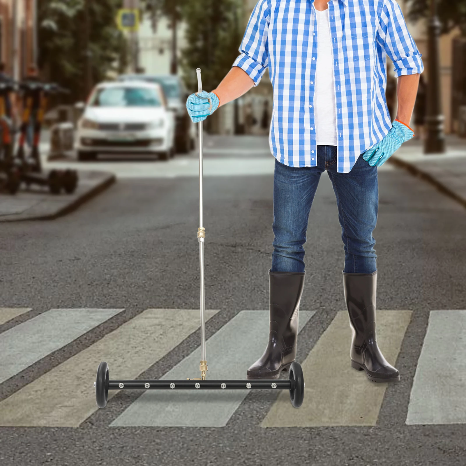 Accesorio para lavadora a presión 2 en 1 negro (tuerca autoblocante de cobre puro) - Ruedas de 5 pulgadas y boquilla ajustable, para automóviles/calertas