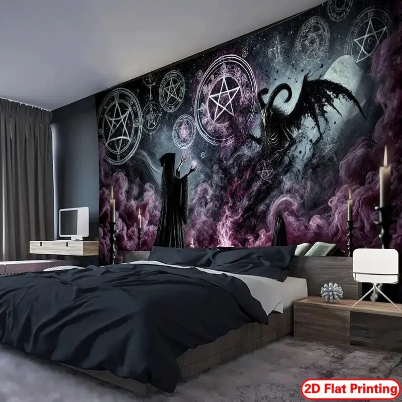 VIKAMA Gothic Occult Witch Tapestry Pentagram Magic Symbol Dark Aesthetic Vivid Print Bedroom Dorm Halloween Party Wall Decor