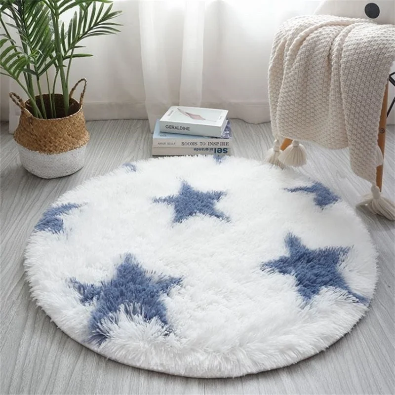 Round Living Room Carpet Chair Mats Tie-dye Plaid Shaggy Long Hair Bedroom Rug Children Play Mat Floor Plush Area Rug