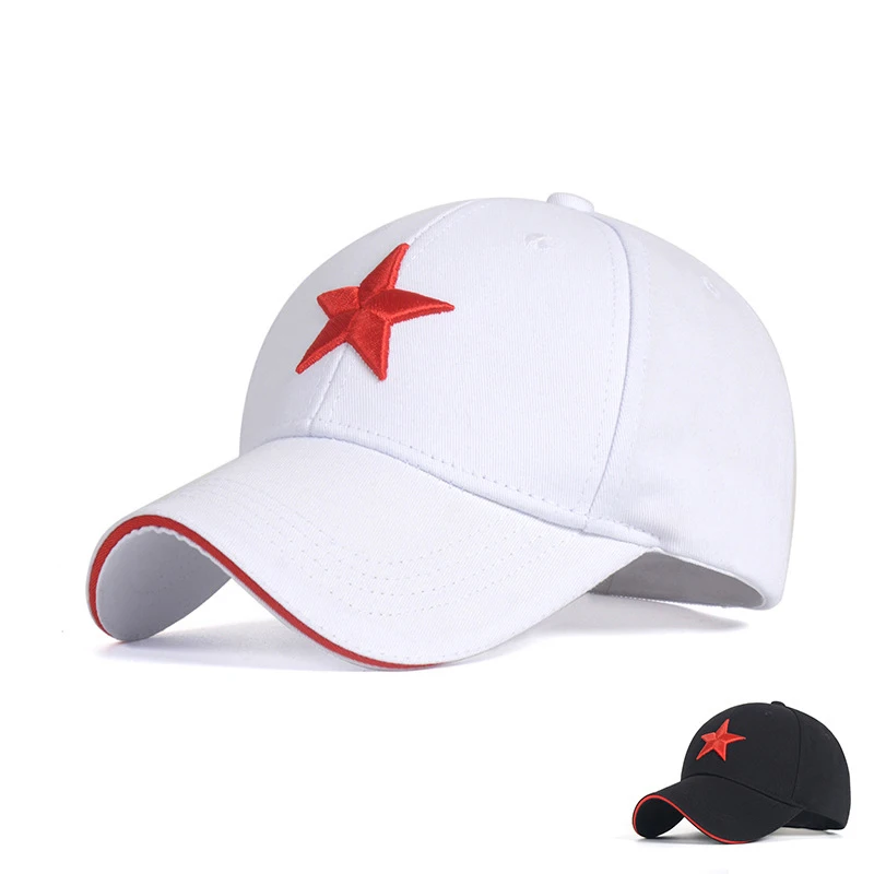 Unisex Cotton Baseball Caps with Embroidery Red Five-pointed Star Adjustable 6 Panel Snapback Gorras Peaked Cap Sunshade Hat