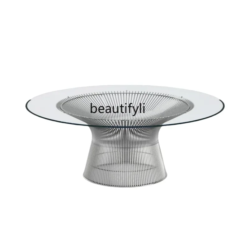 TTT Living room coffee table glass art designer small apartment Italian minimalist medieval stainless steel