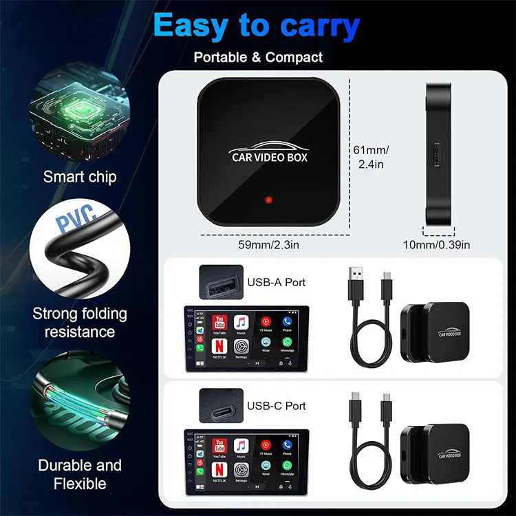 Wooboobox 新型 Android 12 2 in 1 CarPlay ビデオボックス ワイヤレス CarPlay Android Auto アダプター Netflix YouTube対応 車載アクセサリー