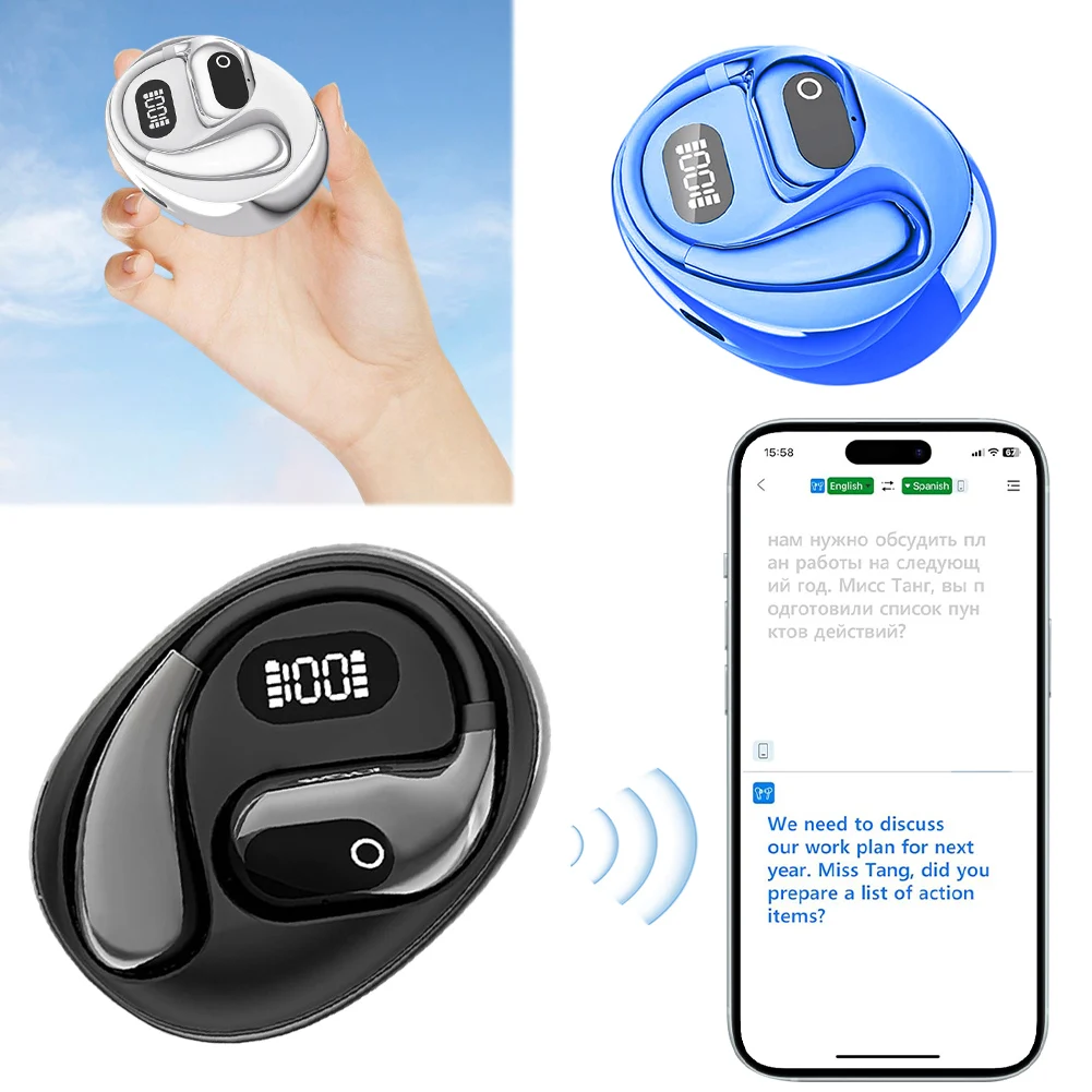 AI Language Translation Earbuds 138 Languages Bluetooth-Compatible 5.3 Translator Device Open Air Traductor for Business Travel