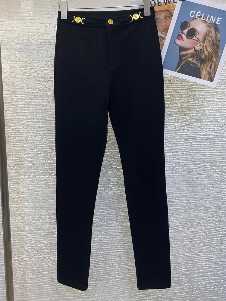 Retro Elegant ฤดูใบไม้ผลิและฤดูใบไม้ร่วงใหม่กางเกงขายาวสีดํา Slim JOKER ฟุตกางเกงสวมใส่แฟชั่นกางเกงดินสอกางเกงเอวสูง