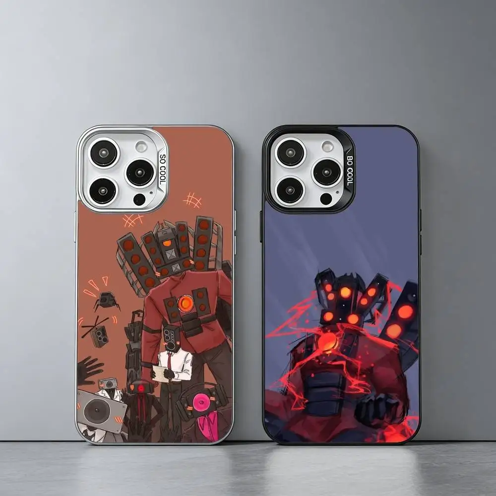 

S-Skibidi Toilet T-Titan S-Speakerman Phone Case For iPhone 17,16,15,14,13,12,11 Plus,Pro Max,XS,Colored silver phone case