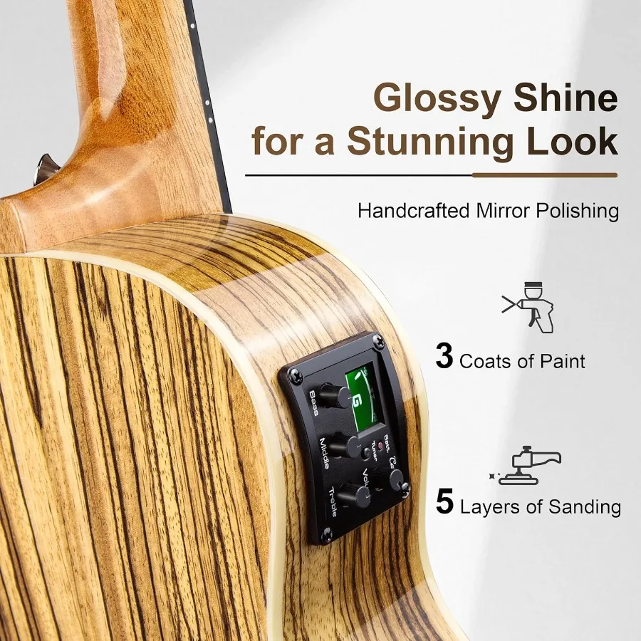 6 أوتار CB103G 30 بوصة عالية اللمعان خشب الحمار الوحشي الصوتية الكهربائية القيثارة Guitalele مع قضيب الجمالون لعشاق الموسيقى والأداء