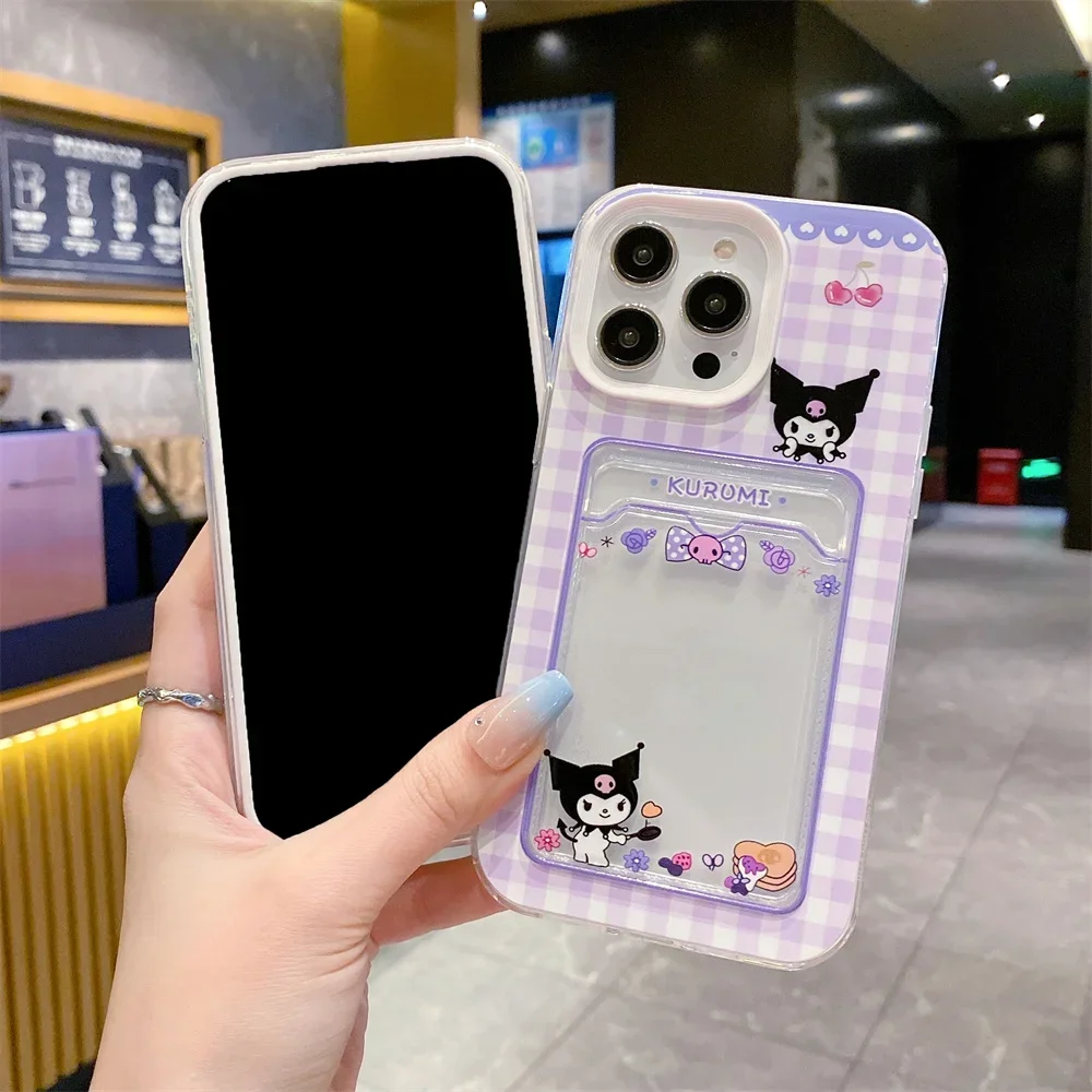 Cute Cartoon Anime Role Melody Kuromi Case per IPhone 11 12 13 14 15 Pro Max X XR XS 7 8 Plus Soft Tpu portafoglio Cover Card Holder