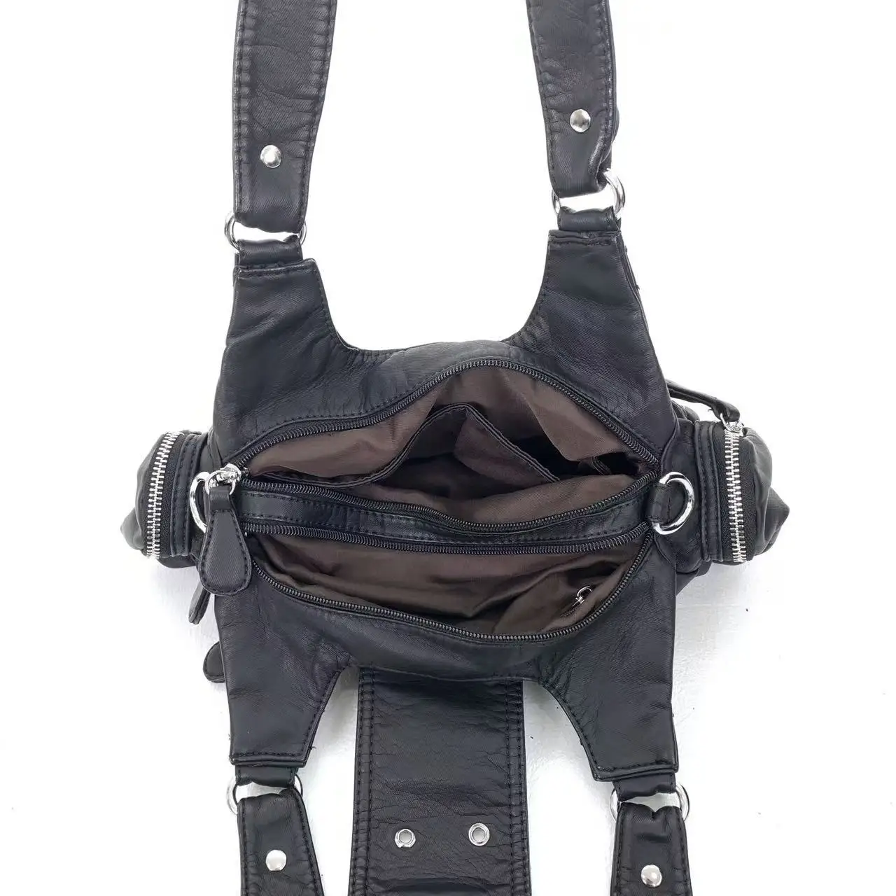 Y2K Millennium Hot Girl с заклепками, мотоциклетная сумка с несколькими карманами, персонализированная уличная сумка через плечо в стиле ретро