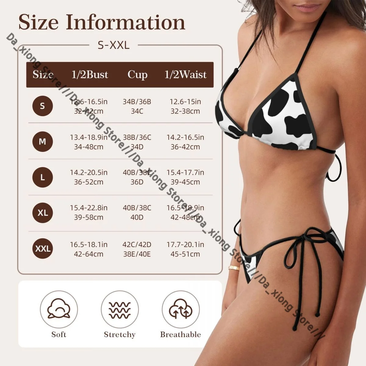 Femme maillots de bain string Bikini ensemble maillots de bain Sexy noir et blanc motif de vache maillots de bain Triangle pansement femme maillots de bain