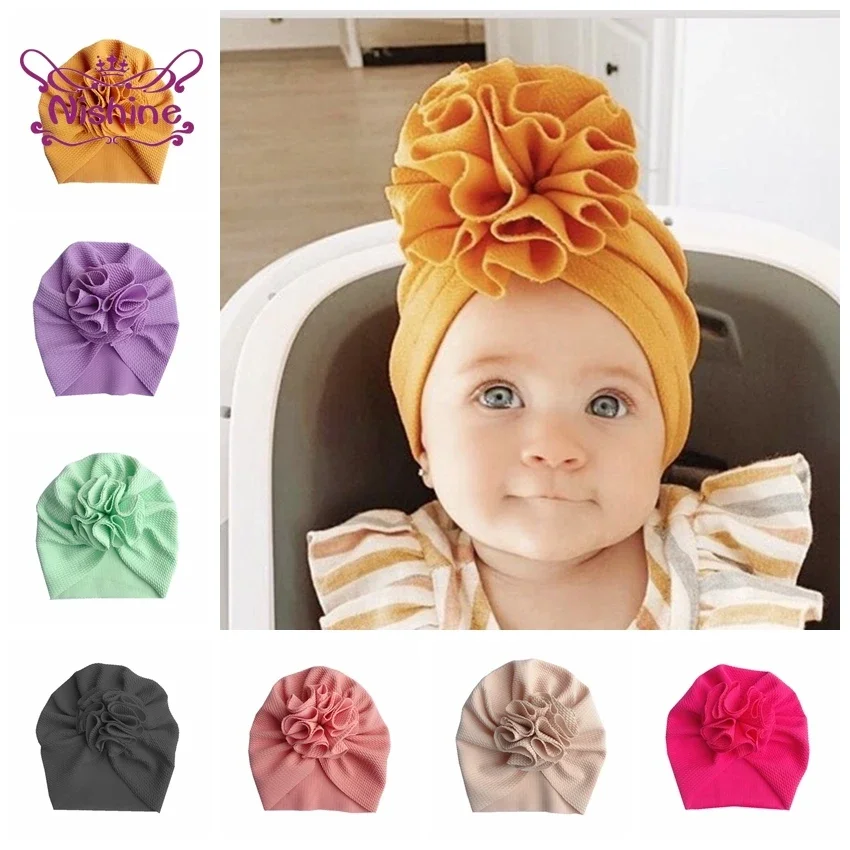 1PCS Flower Baby Hat Newborn Elastic Infant Turban Hats for Girls Cotton Kids Children Beanie Cap Headwear Photo Props