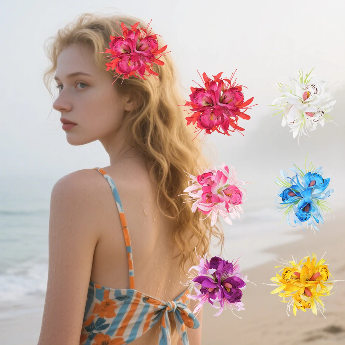 AWAYTR Lycoris Radiata Flower Hairpins Cute Floral Headwear Romantic Hair Accessories Girl Side Bangs Clip Sweet Hair Clips