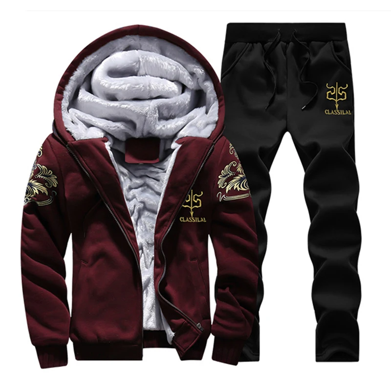 2024 Men's Fleece Hoodie Sets Winter Thick Warm New Tracksuit Zipper Hoodie Pants Pieces Outdoor Work Clothing Sweat Suit Male