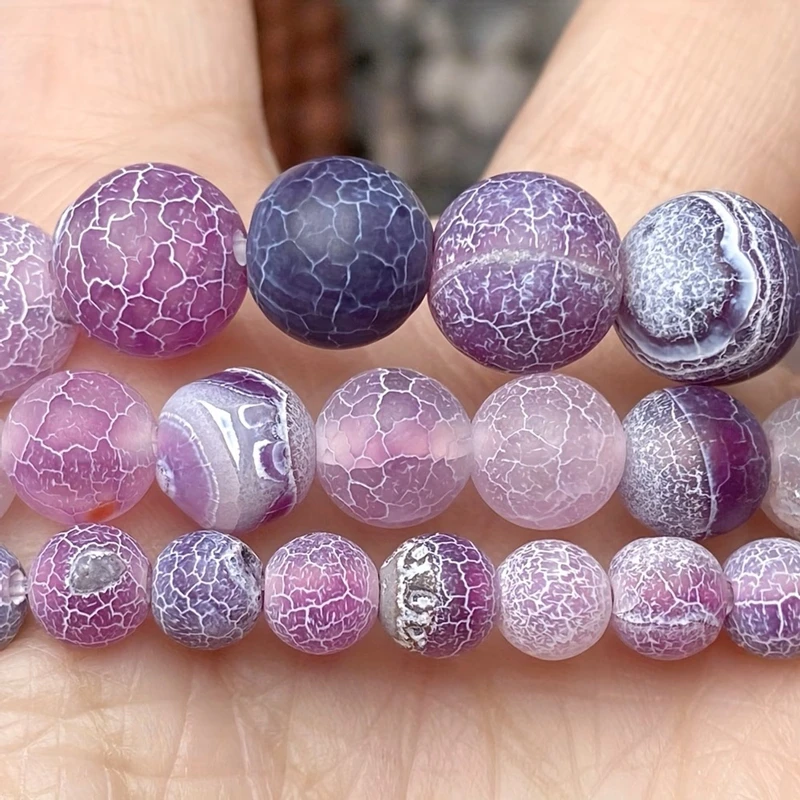 Natural Stone Beads Purple Frost Crab Cracked Agates Beads For Jewelry Making DIY Bracelet Accessories 4/6/8/10/12mm