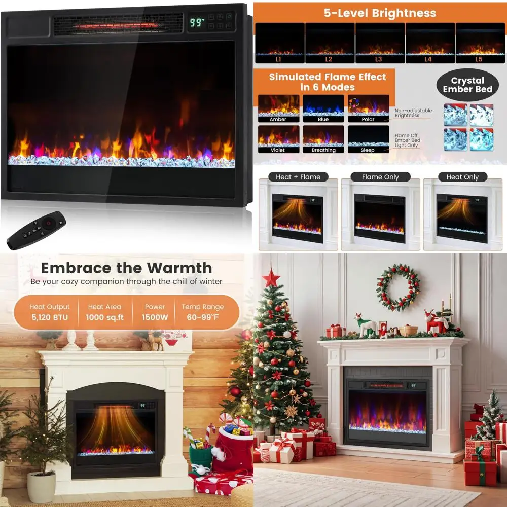 

Электрический настенный каминный обогреватель с регулируемым пламенем, уровнем яркости и защитой от перегрева для расслабляющей жизни.