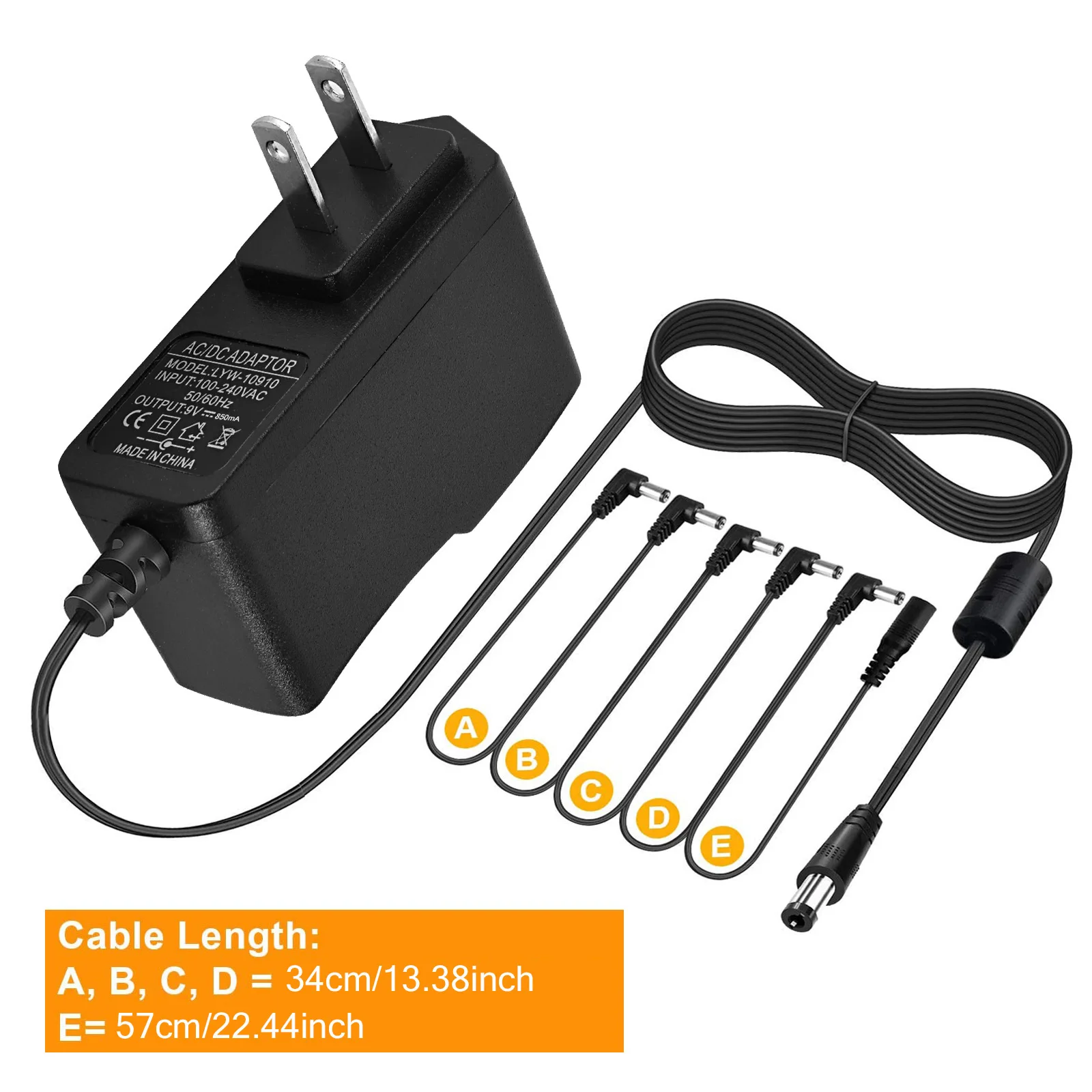 Gitarrenpedal-Stromversorgungsadapter 9V DC US UK EU Stecker & Minus 5-Wege-Daisy-Chain-Kabel Kompatibel mit den Meisten Gitarrenpedalen – Detail 1