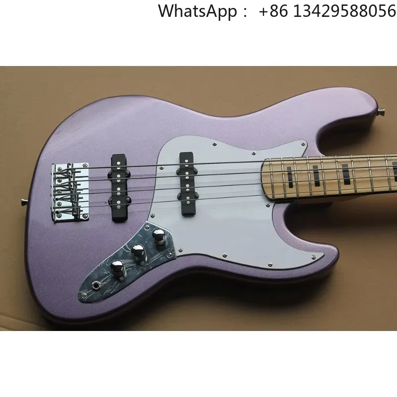 Flyoung Basswood Solid Body 4 Strings Metal Purple Electric Bass Guitar Maple Neck