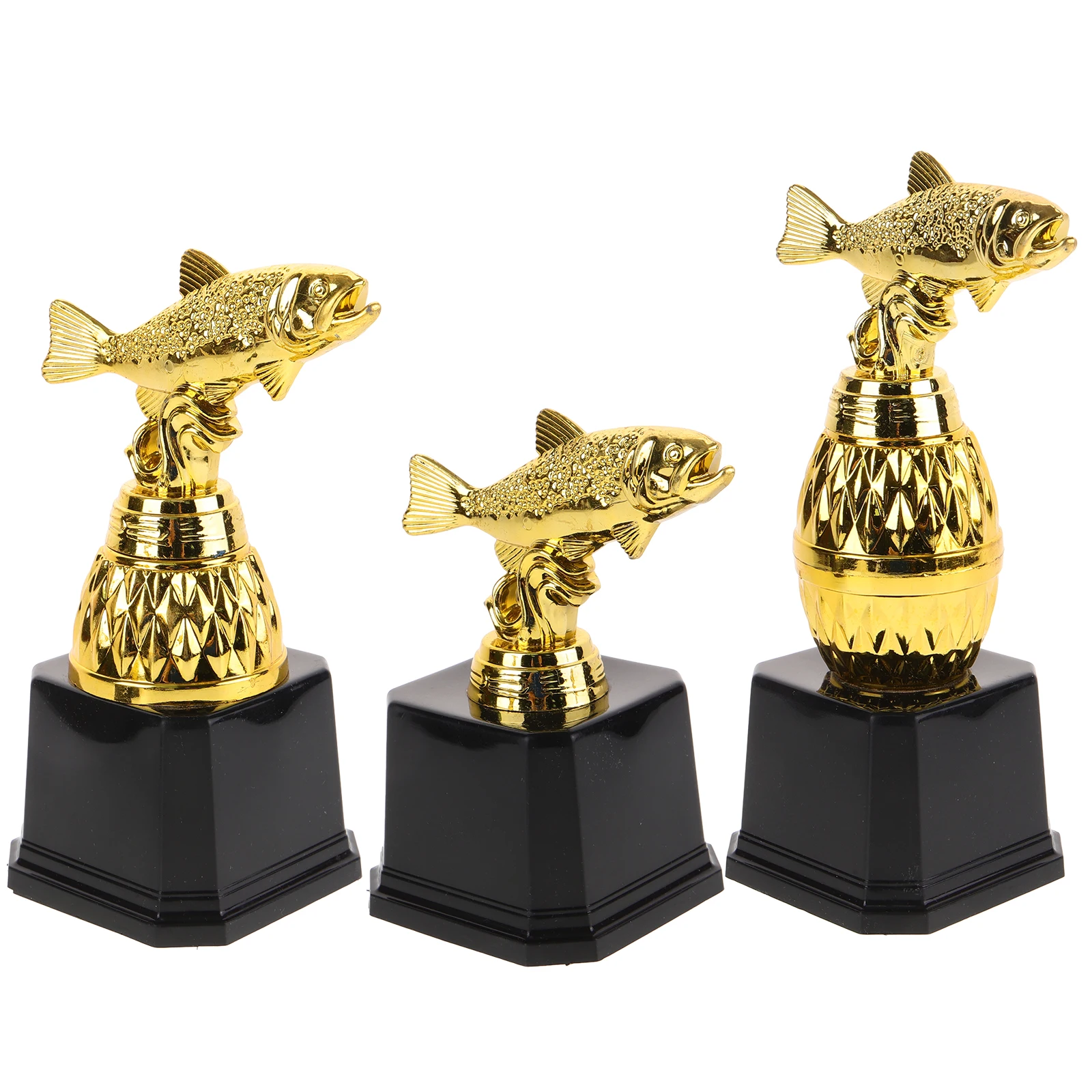 

3 Pcs Mini Trophy Plastic Fishing Shaped Award Kids Competition Prize Party Favor Toy Bright Color Realistic Design Celebratory