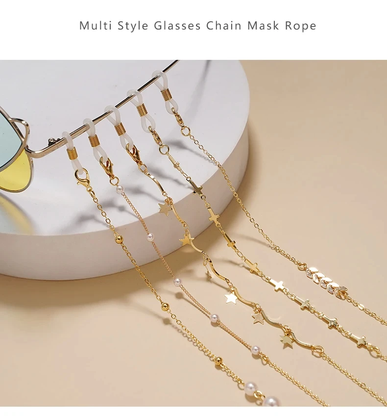 2022 neue Perlen Sonnenbrillen Ketten Gold Stern Brillen Ketten Frauen Sonnenbrillen Halter Halskette Brillen halter Zubehör – Detail 1