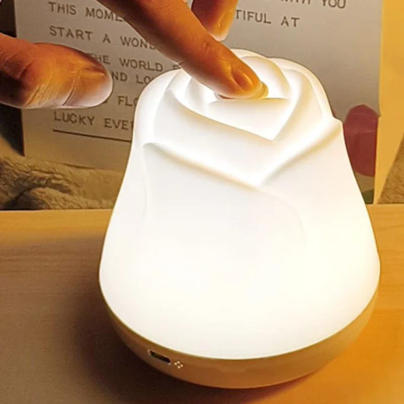 Schöne Mini LED Nachtlicht Lade Rose Schreibtisch Lampe Schlafzimmer Beleuchtung Atmosphäre Licht Tragbare