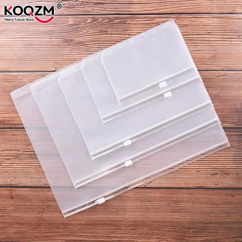 1pc A4 A5 A6 A7 B5 File Holders Standard 6 Holes Transparent PVC Loose Leaf Pouch with Self-Styled Zipper Filing Product Binder